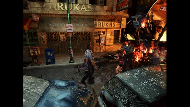 This image shows gameplay of Resident Evil 2 - one of the Best Games of All Time. Muksun Games turns you into a game hero of your own post apocalyptic custom video game - unique custom gift for him. Best 00s games. best ps1 games