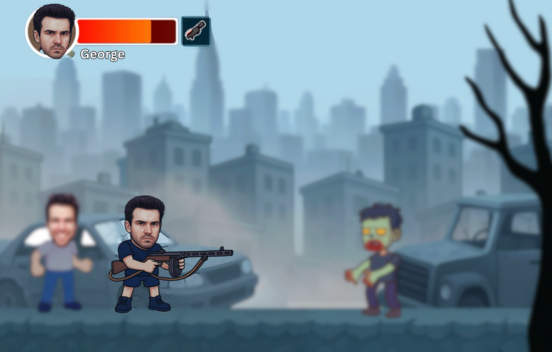 A modern gameplay screenshot of a high-quality personalized video game showing a man as the main hero. The ultimate custom presents for him, offering unique personalized gifts for men and epic custom bf gifts. Personalized video game by Muksun Games
