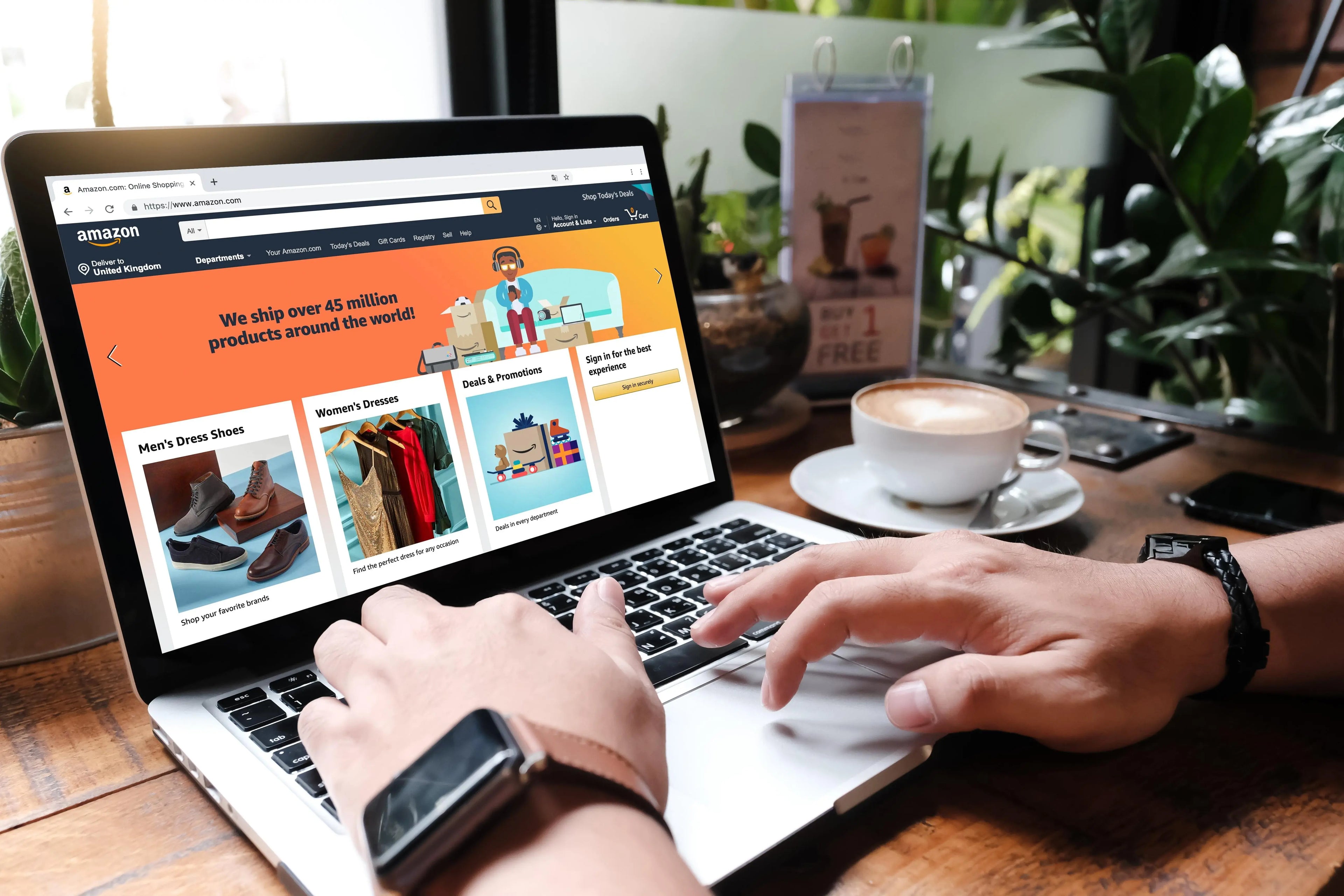 Person browsing online gift ideas on a laptop before buying a present