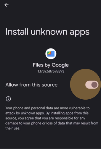 Android: switching on 'Allow from this source'