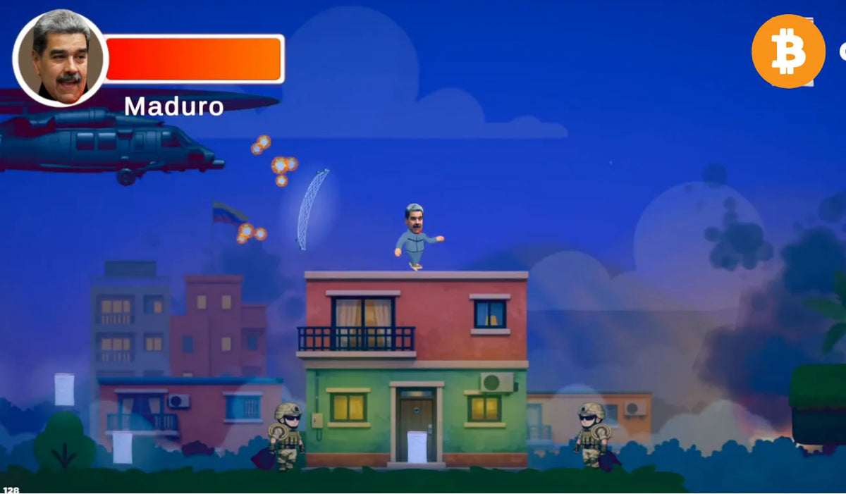 Maduro running away from a helicopter. A snippet from a custom video game about Maduro in Caracas, an adult funny gift and a gift for a boyfriend.