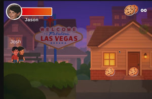 Personalized video game set in the player's hometown: brothers Jason and Josh collect cookies in Las Vegas